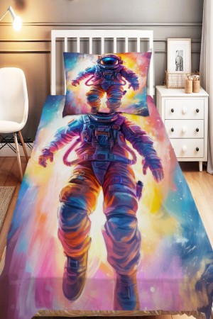 Renkli Astranot Uzay Desenli Çocuk Dekoratif Baskılı Yatak Örtüsü