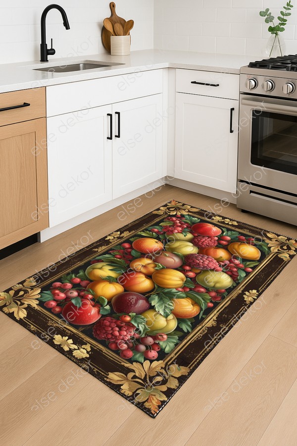 Tropik Meyveler Desenli Makinede Yıkanabilir Dokuma Şönil Halı Bohem Eskitme Vintage Mutfak Halısı Tropik Meyveler Desenli Makinede Yıkanabilir Dokuma Şönil Halı Bohem Eskitme Vintage Mutfak Halısı