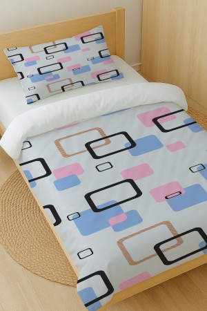 Mavi Pembe Geometrik Desenli Pamuk Saten Tek Kişilik Nevresim Takımı 160x220cm Mavi Pembe Geometrik Desenli Pamuk Saten Tek Kişilik Nevresim Takımı 160x220cm