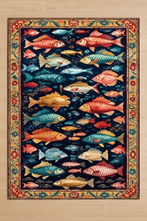 Renkli Balıklar Desenli Makinede Yıkanabilir Dokuma Şönil Halı Bohem Eskitme Vintage Mutfak Halısı Renkli Balıklar Desenli Makinede Yıkanabilir Dokuma Şönil Halı Bohem Eskitme Vintage Mutfak Halısı