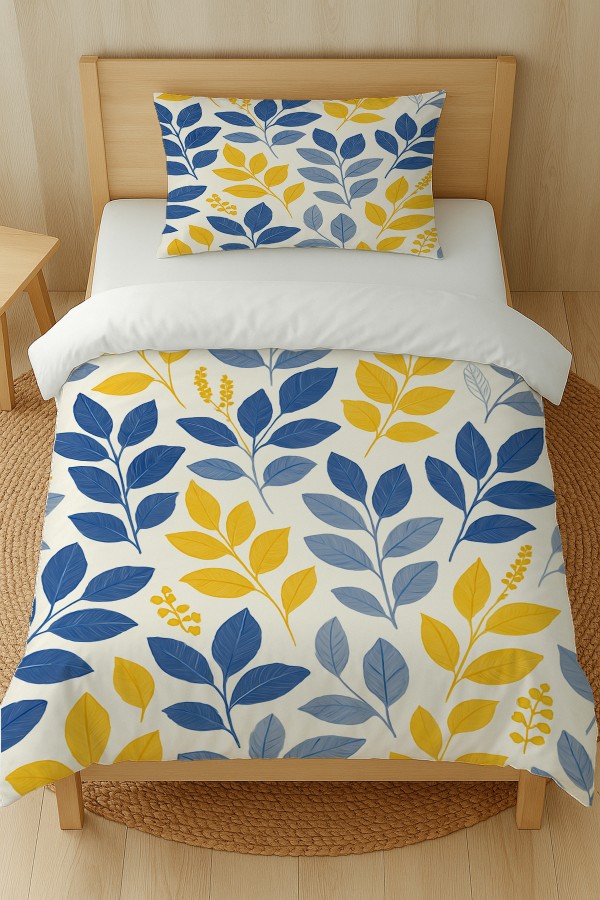 Sarı Lacivert Çiçek Desenli Pamuk Saten Tek Kişilik Nevresim Takımı 160x220cm Sarı Lacivert Çiçek Desenli Pamuk Saten Tek Kişilik Nevresim Takımı 160x220cm