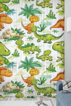 Yeşil Turuncu Dinazorlar Desenli Erkek Çocuk Odası Tül Perde 140x260cm Yeşil Turuncu Dinazorlar Desenli Erkek Çocuk Odası Tül Perde 140x260cm