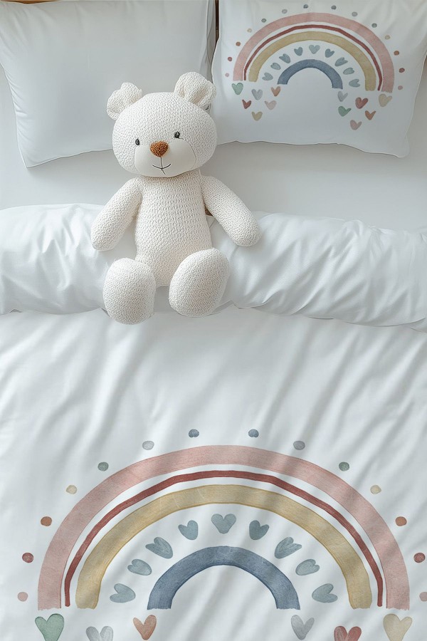 Gökkuşağı Boho Desenli Kız Çocuk Tek Kişilik Nevresim Takımı Yastık Kılıflı Gökkuşağı Boho Desenli Kız Çocuk Tek Kişilik Nevresim Takımı Yastık Kılıflı
