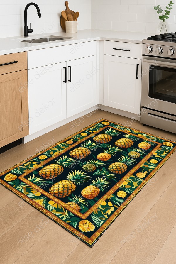 Ananas Meyve Desenli Makinede Yıkanabilir Dokuma Şönil Halı Bohem Eskitme Vintage Oda Mutfak Halısı Ananas Meyve Desenli Makinede Yıkanabilir Dokuma Şönil Halı Bohem Eskitme Vintage Oda Mutfak Halısı