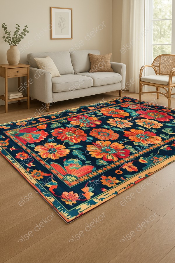Renkli Çiçekler Desenli Makinede Yıkanabilir Dokuma Şönil Halı Bohem Eskitme Vintage Mutfak Halısı Renkli Çiçekler Desenli Makinede Yıkanabilir Dokuma Şönil Halı Bohem Eskitme Vintage Mutfak Halısı