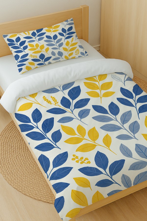Sarı Lacivert Çiçek Desenli Pamuk Saten Tek Kişilik Nevresim Takımı 160x220cm Sarı Lacivert Çiçek Desenli Pamuk Saten Tek Kişilik Nevresim Takımı 160x220cm
