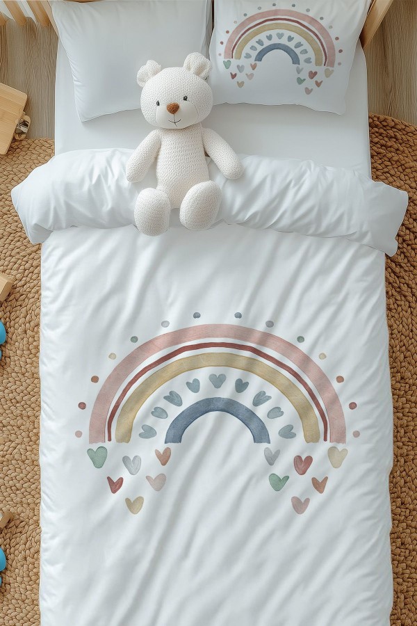 Gökkuşağı Boho Desenli Kız Çocuk Tek Kişilik Nevresim Takımı Yastık Kılıflı Gökkuşağı Boho Desenli Kız Çocuk Tek Kişilik Nevresim Takımı Yastık Kılıflı