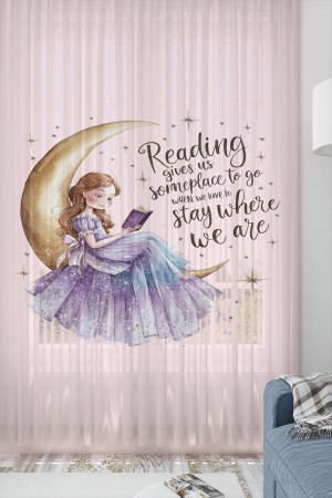 Pembe Ayda Oturan Kız Desenli Kız Çocuk Odası Tül Perde 140x260cm Pembe Ayda Oturan Kız Desenli Kız Çocuk Odası Tül Perde 140x260cm