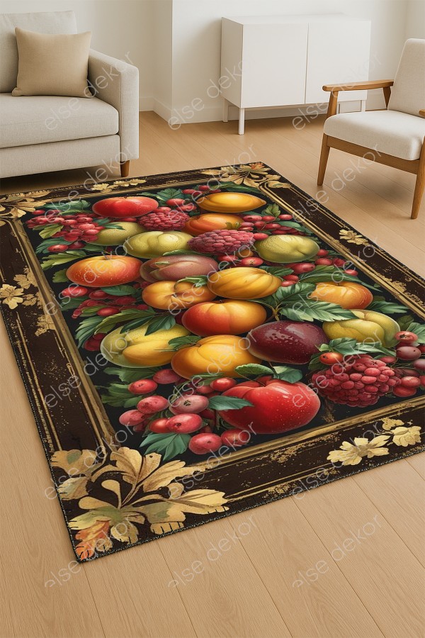Tropik Meyveler Desenli Makinede Yıkanabilir Dokuma Şönil Halı Bohem Eskitme Vintage Mutfak Halısı Tropik Meyveler Desenli Makinede Yıkanabilir Dokuma Şönil Halı Bohem Eskitme Vintage Mutfak Halısı
