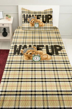 Uyuyan Ayı Teddy Desenli Erkek Çocuk Tek Kişilik Kapitoneli Pike Takımı Yatak Örtüsü