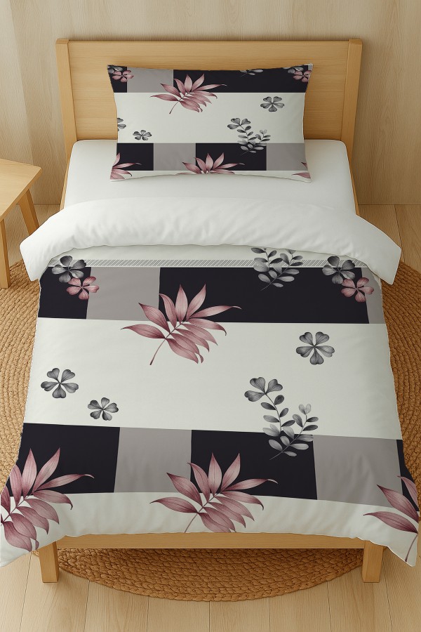 Geometrik Çiçek Desenli Pamuk Saten Tek Kişilik Nevresim Takımı 160x220cm Geometrik Çiçek Desenli Pamuk Saten Tek Kişilik Nevresim Takımı 160x220cm