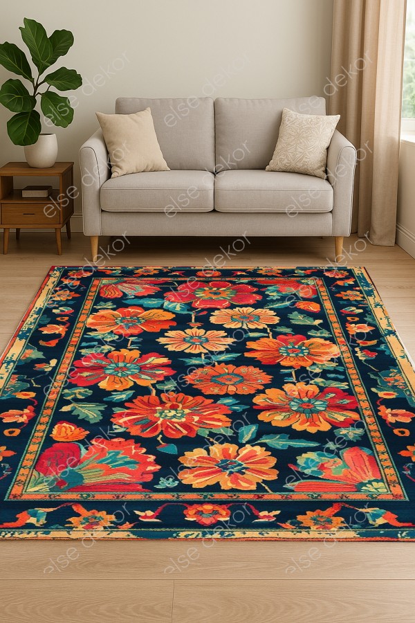 Renkli Çiçekler Desenli Makinede Yıkanabilir Dokuma Şönil Halı Bohem Eskitme Vintage Mutfak Halısı Renkli Çiçekler Desenli Makinede Yıkanabilir Dokuma Şönil Halı Bohem Eskitme Vintage Mutfak Halısı