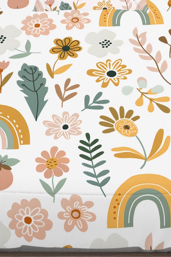 Çiçekli Boho Gökkuşağı Desenli Kız Çocuk Tek Kişilik Yastıklı Çarşaf Takımı 100x200 cm Çiçekli Boho Gökkuşağı Desenli Kız Çocuk Tek Kişilik Yastıklı Çarşaf Takımı 100x200 cm