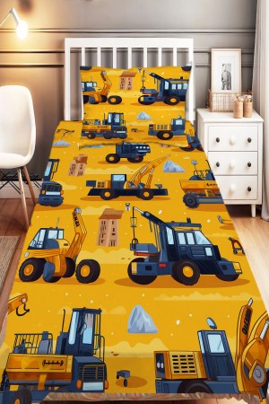 Sarı İş Makineleri İnşaat Desenli Erkek Çocuk Dekoratif Baskılı Yatak Örtüsü