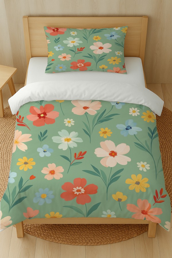 Minik Çiçekler Desenli Pamuk Saten Tek Kişilik Nevresim Takımı 160x220cm Minik Çiçekler Desenli Pamuk Saten Tek Kişilik Nevresim Takımı 160x220cm