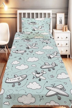 Mavi Beyaz Uçaklar Desenli Erkek Çocuk Dekoratif Baskılı Yatak Örtüsü