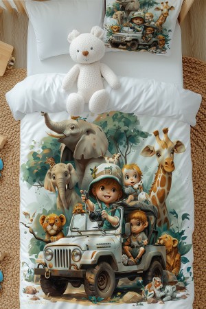 Afrika Orman Hayvanları Desenli Erkek Çocuk Tek Kişilik Nevresim Takımı Yastık Kılıflı Afrika Orman Hayvanları Desenli Erkek Çocuk Tek Kişilik Nevresim Takımı Yastık Kılıflı