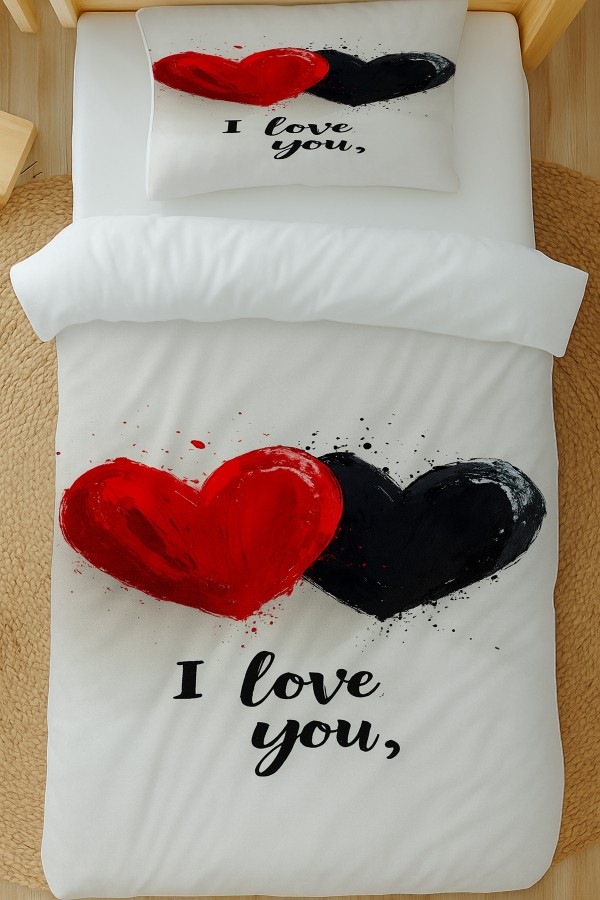 Love You Kalpler Desenli Pamuk Saten Tek Kişilik Nevresim Takımı 160x220cm Love You Kalpler Desenli Pamuk Saten Tek Kişilik Nevresim Takımı 160x220cm