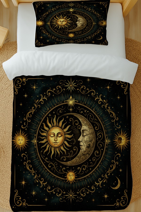 Ay Güneş Astronoloji Desenli Pamuk Saten Tek Kişilik Nevresim Takımı 160x220cm Ay Güneş Astronoloji Desenli Pamuk Saten Tek Kişilik Nevresim Takımı 160x220cm