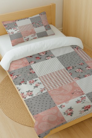 Gri Pembe Retro Çiçek Desenli Pamuk Saten Tek Kişilik Nevresim Takımı 160x220cm Gri Pembe Retro Çiçek Desenli Pamuk Saten Tek Kişilik Nevresim Takımı 160x220cm