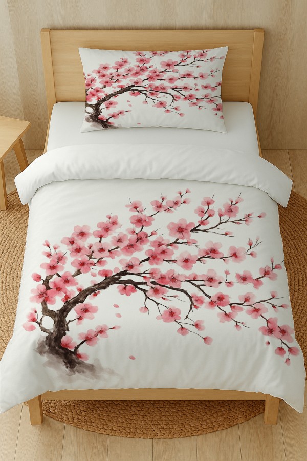 Sakura Pembe Çiçekli Ağaç Desenli Pamuk Saten Tek Kişilik Nevresim Takımı 160x220cm Sakura Pembe Çiçekli Ağaç Desenli Pamuk Saten Tek Kişilik Nevresim Takımı 160x220cm