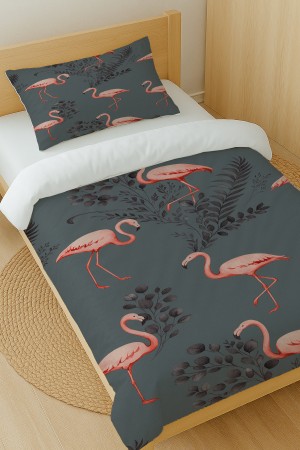 Pembe Flamingo Gri Desenli Pamuk Saten Tek Kişilik Nevresim Takımı 160x220cm Pembe Flamingo Gri Desenli Pamuk Saten Tek Kişilik Nevresim Takımı 160x220cm