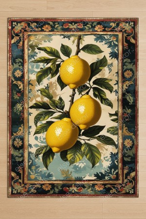 Limon Desenli Makinede Yıkanabilir Dokuma Şönil Halı Bohem Eskitme Vintage Oda Mutfak Halısı Limon Desenli Makinede Yıkanabilir Dokuma Şönil Halı Bohem Eskitme Vintage Oda Mutfak Halısı