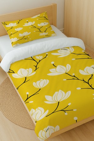 Sarı Beyaz Çiçekler Desenli Pamuk Saten Tek Kişilik Nevresim Takımı 160x220cm Sarı Beyaz Çiçekler Desenli Pamuk Saten Tek Kişilik Nevresim Takımı 160x220cm