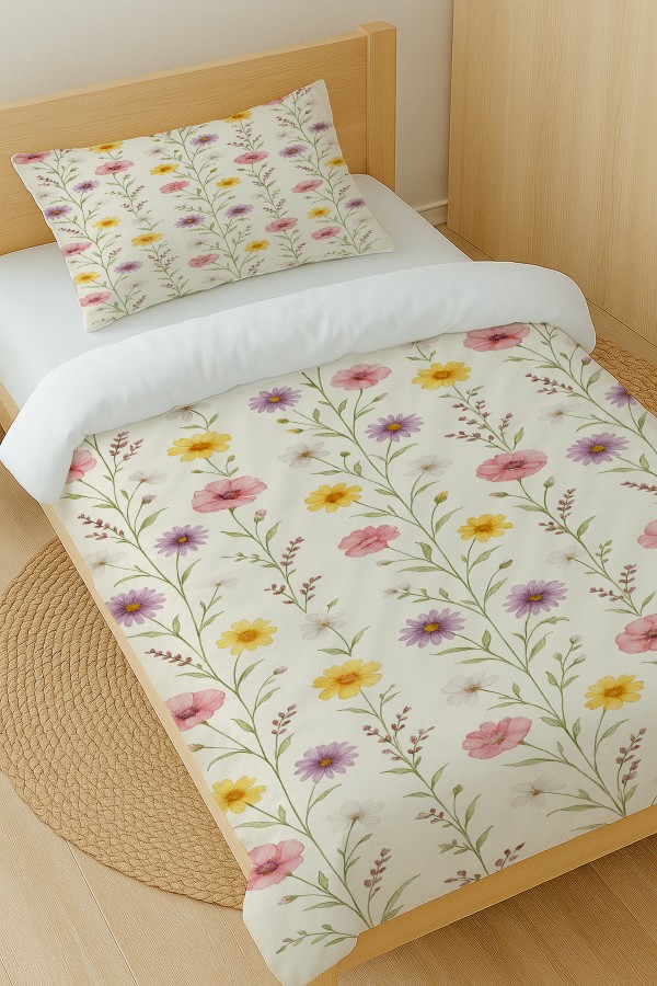 Renkli Çiçekler Desenli Pamuk Saten Tek Kişilik Nevresim Takımı 160x220cm Renkli Çiçekler Desenli Pamuk Saten Tek Kişilik Nevresim Takımı 160x220cm