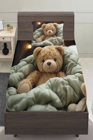 Oyuncak Ayı Teddy Desenli Kız Çocuk Tek Kişilik Yastıklı Çarşaf Takımı 100x200 cm
