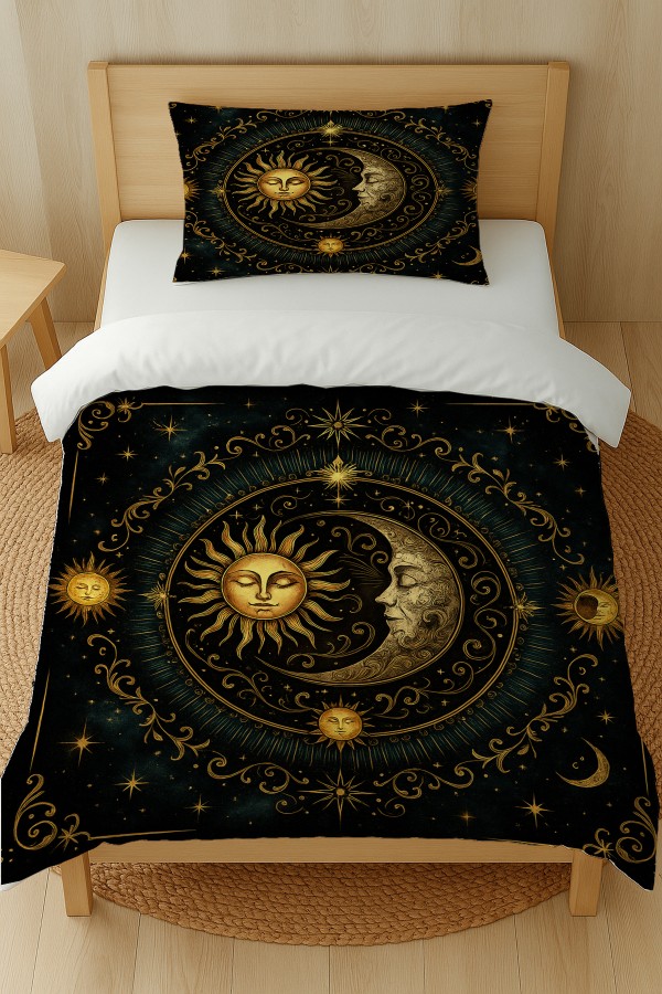 Ay Güneş Astronoloji Desenli Pamuk Saten Tek Kişilik Nevresim Takımı 160x220cm Ay Güneş Astronoloji Desenli Pamuk Saten Tek Kişilik Nevresim Takımı 160x220cm