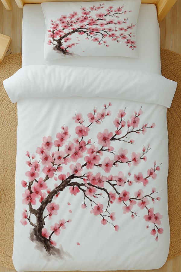 Sakura Pembe Çiçekli Ağaç Desenli Pamuk Saten Tek Kişilik Nevresim Takımı 160x220cm Sakura Pembe Çiçekli Ağaç Desenli Pamuk Saten Tek Kişilik Nevresim Takımı 160x220cm