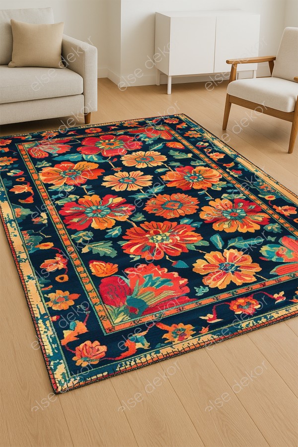 Renkli Çiçekler Desenli Makinede Yıkanabilir Dokuma Şönil Halı Bohem Eskitme Vintage Mutfak Halısı Renkli Çiçekler Desenli Makinede Yıkanabilir Dokuma Şönil Halı Bohem Eskitme Vintage Mutfak Halısı