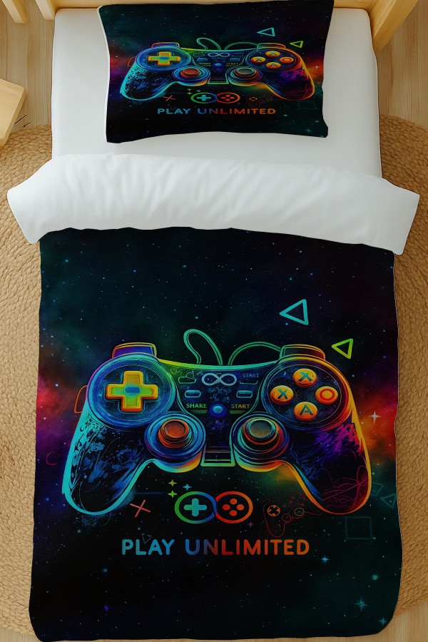 Oyun Konsol Joystick Gamer Desenli Pamuk Saten Tek Kişilik Nevresim Takımı 160x220cm Oyun Konsol Joystick Gamer Desenli Pamuk Saten Tek Kişilik Nevresim Takımı 160x220cm