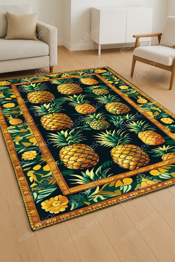 Ananas Meyve Desenli Makinede Yıkanabilir Dokuma Şönil Halı Bohem Eskitme Vintage Oda Mutfak Halısı Ananas Meyve Desenli Makinede Yıkanabilir Dokuma Şönil Halı Bohem Eskitme Vintage Oda Mutfak Halısı