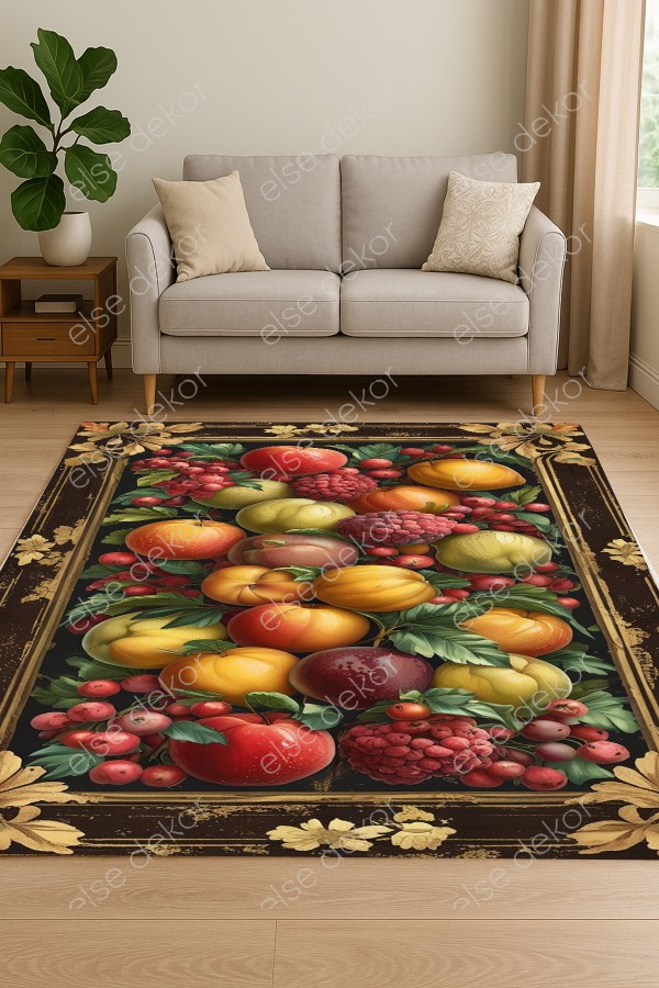 Tropik Meyveler Desenli Makinede Yıkanabilir Dokuma Şönil Halı Bohem Eskitme Vintage Mutfak Halısı Tropik Meyveler Desenli Makinede Yıkanabilir Dokuma Şönil Halı Bohem Eskitme Vintage Mutfak Halısı