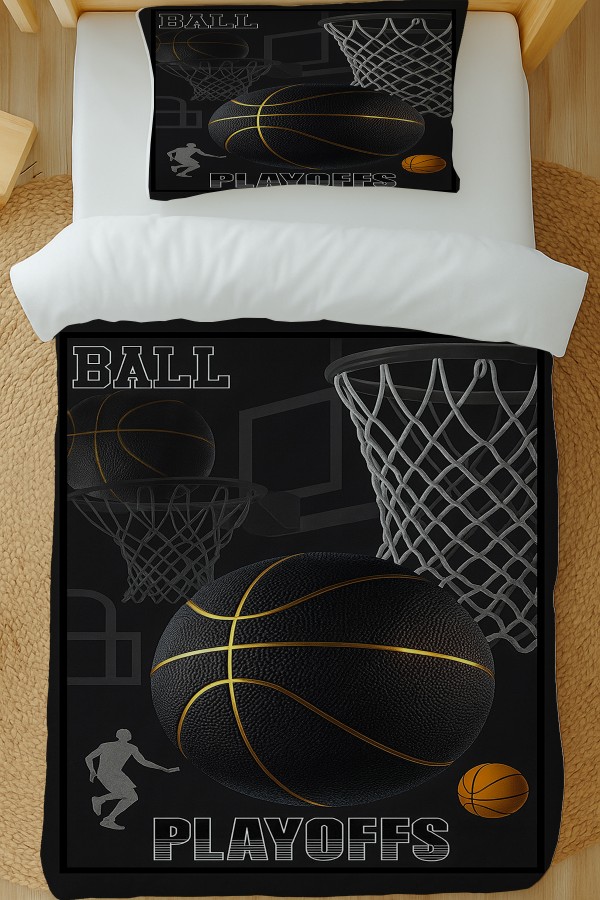 Basketbol Desenli Pamuk Saten Tek Kişilik Nevresim Takımı 160x220cm Basketbol Desenli Pamuk Saten Tek Kişilik Nevresim Takımı 160x220cm