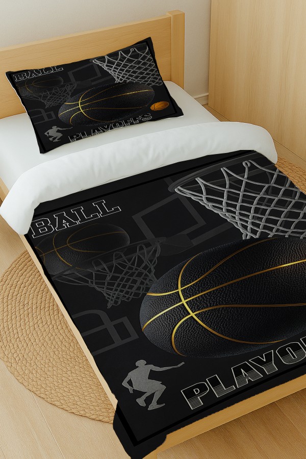 Basketbol Desenli Pamuk Saten Tek Kişilik Nevresim Takımı 160x220cm Basketbol Desenli Pamuk Saten Tek Kişilik Nevresim Takımı 160x220cm