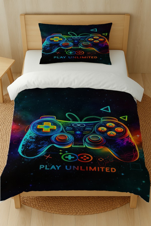 Oyun Konsol Joystick Gamer Desenli Pamuk Saten Tek Kişilik Nevresim Takımı 160x220cm Oyun Konsol Joystick Gamer Desenli Pamuk Saten Tek Kişilik Nevresim Takımı 160x220cm