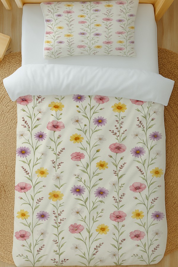 Renkli Çiçekler Desenli Pamuk Saten Tek Kişilik Nevresim Takımı 160x220cm Renkli Çiçekler Desenli Pamuk Saten Tek Kişilik Nevresim Takımı 160x220cm