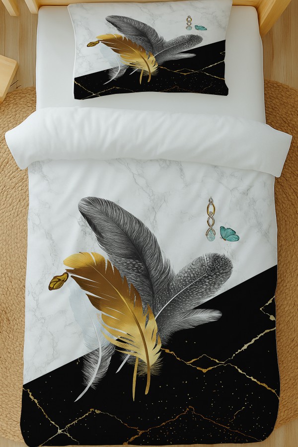 Renkli Tüyler Desenli Pamuk Saten Tek Kişilik Nevresim Takımı 160x220cm Renkli Tüyler Desenli Pamuk Saten Tek Kişilik Nevresim Takımı 160x220cm