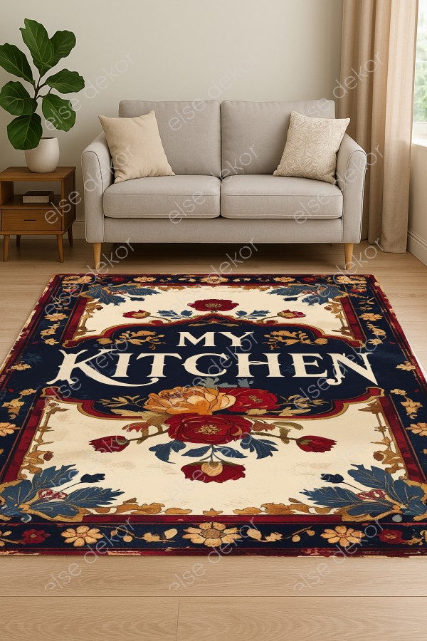 My Kitchen Desenli Makinede Yıkanabilir Dokuma Şönil Halı Bohem Eskitme Vintage Oda Mutfak Halısı My Kitchen Desenli Makinede Yıkanabilir Dokuma Şönil Halı Bohem Eskitme Vintage Oda Mutfak Halısı
