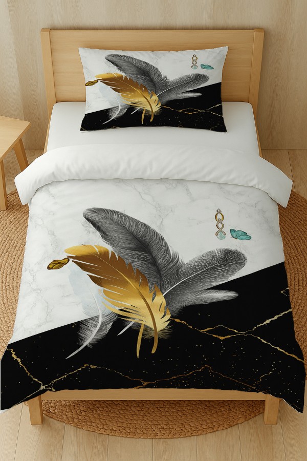 Renkli Tüyler Desenli Pamuk Saten Tek Kişilik Nevresim Takımı 160x220cm Renkli Tüyler Desenli Pamuk Saten Tek Kişilik Nevresim Takımı 160x220cm