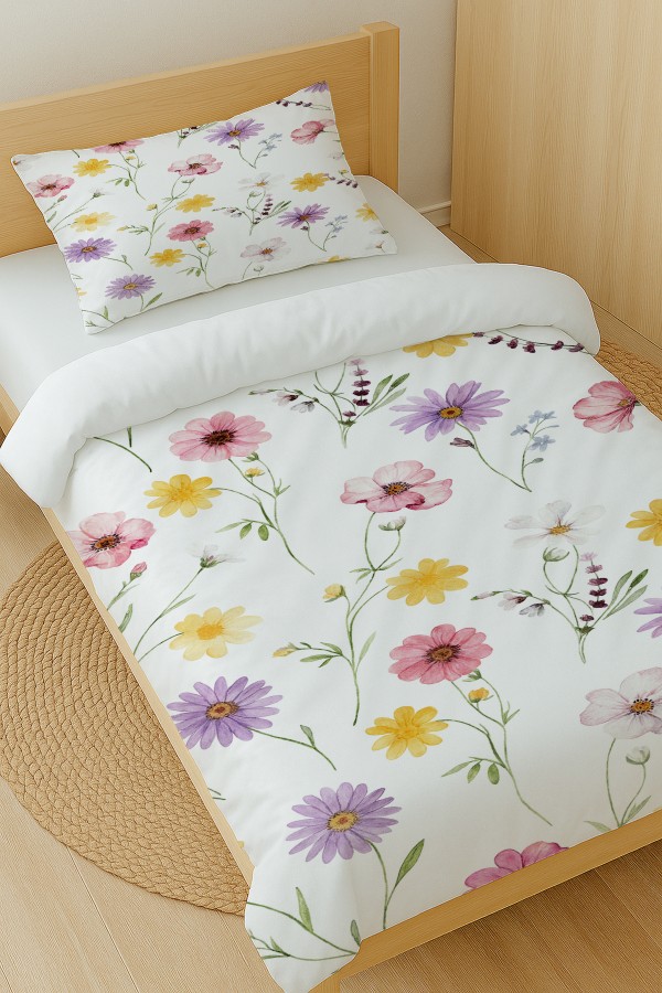 Renkli Bahar Çiçekleri Desenli Pamuk Saten Tek Kişilik Nevresim Takımı 160x220cm Renkli Bahar Çiçekleri Desenli Pamuk Saten Tek Kişilik Nevresim Takımı 160x220cm