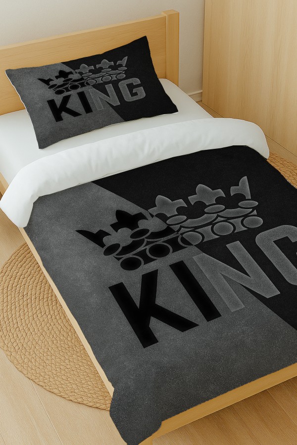 King Kral Gri Desenli Pamuk Saten Tek Kişilik Nevresim Takımı 160x220cm King Kral Gri Desenli Pamuk Saten Tek Kişilik Nevresim Takımı 160x220cm