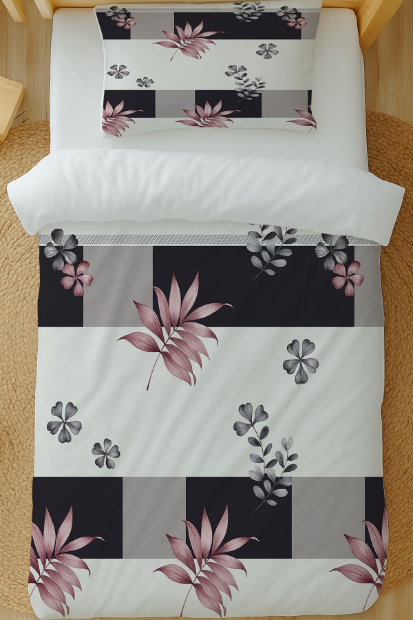 Geometrik Çiçek Desenli Pamuk Saten Tek Kişilik Nevresim Takımı 160x220cm Geometrik Çiçek Desenli Pamuk Saten Tek Kişilik Nevresim Takımı 160x220cm