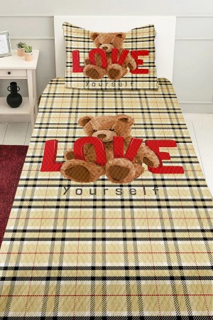 Love Ayı Teddy Desenli Kız Çocuk Tek Kişilik Kapitoneli Pike Takımı Yatak Örtüsü