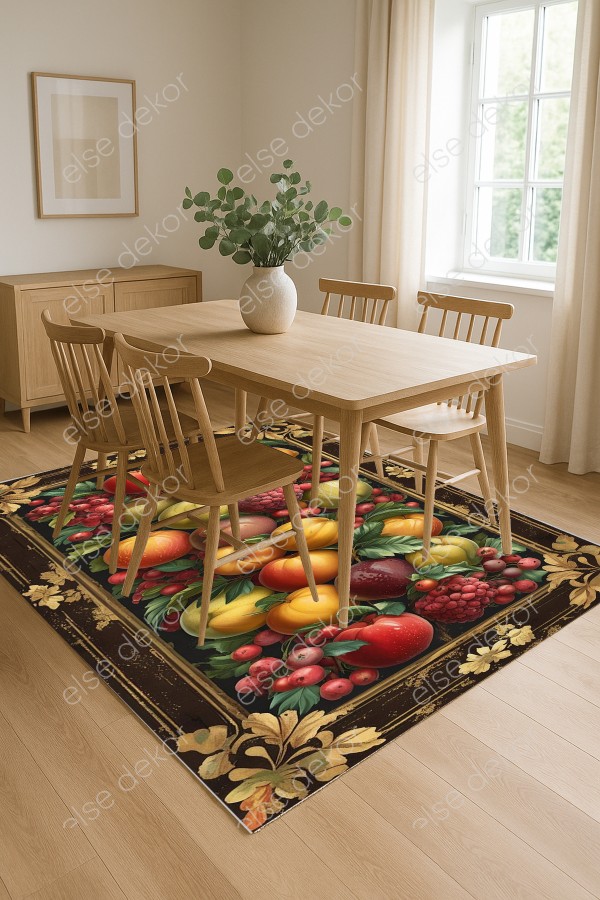 Tropik Meyveler Desenli Makinede Yıkanabilir Dokuma Şönil Halı Bohem Eskitme Vintage Mutfak Halısı Tropik Meyveler Desenli Makinede Yıkanabilir Dokuma Şönil Halı Bohem Eskitme Vintage Mutfak Halısı