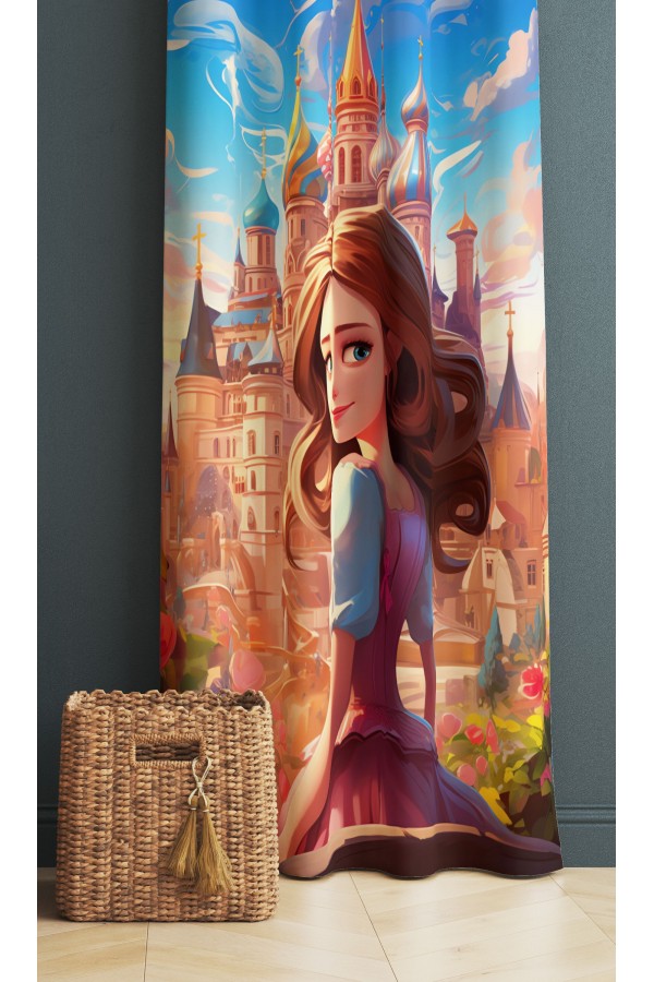 Prenses Şatalu Desenli Kız Çocuk Odası Fon Perde 140x260cm Prenses Şatalu Desenli Kız Çocuk Odası Fon Perde 140x260cm