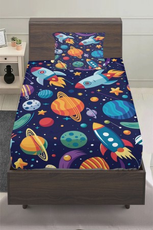 Uzay Gezegenler Desenli Erkek Çocuk Tek Kişilik Yastıklı Lastikli Çarşaf Takımı 100x200cm Uzay Gezegenler Desenli Erkek Çocuk Tek Kişilik Yastıklı Lastikli Çarşaf Takımı 100x200cm